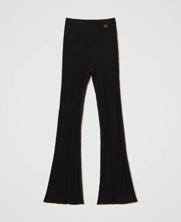 Pantalons Évasés*TWINSET Milano Pantalon évasé En Maille Côtelée Noir