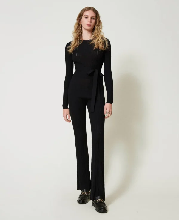 Pantalons Évasés*TWINSET Milano Pantalon évasé En Maille Côtelée Noir