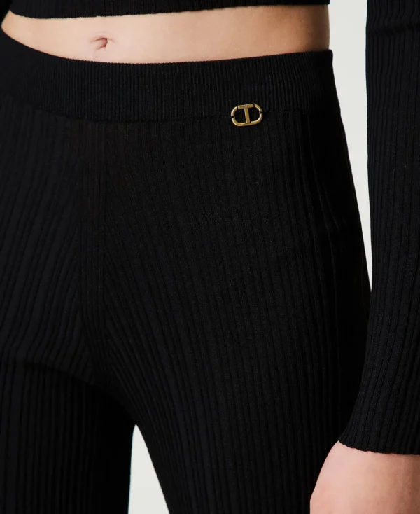 Pantalons Évasés*TWINSET Milano Pantalon évasé En Maille Côtelée Noir