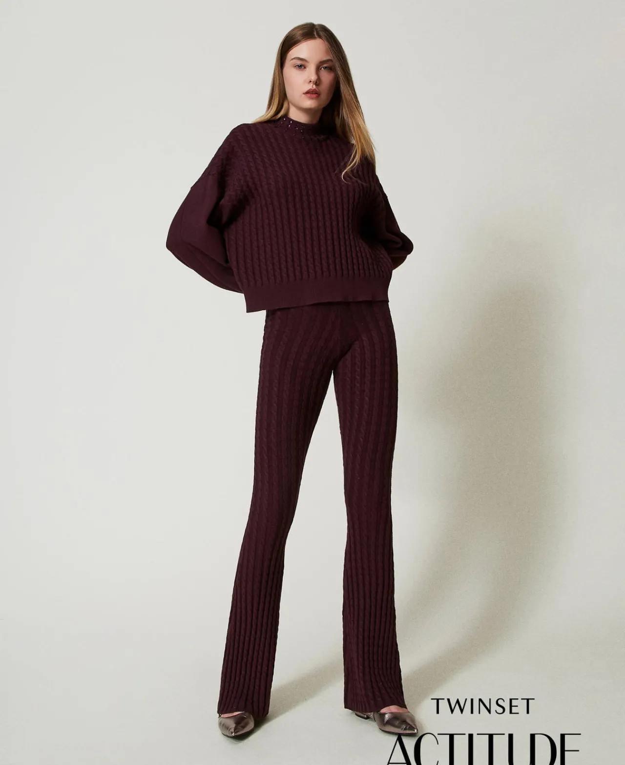 Pantalons Évasés*TWINSET Milano Pantalon évasé En Maille Torsadée Potent Purple