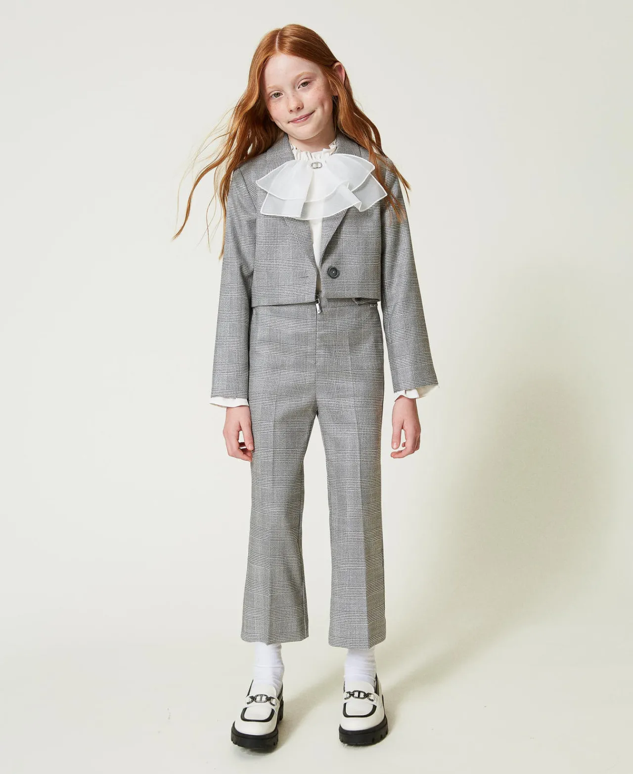 pantalon_vas_en_prince_de_0.webp Pantalons Et Jeans*TWINSET Milano Pantalon évasé En Prince De Galles Jacquard Prince de Galles