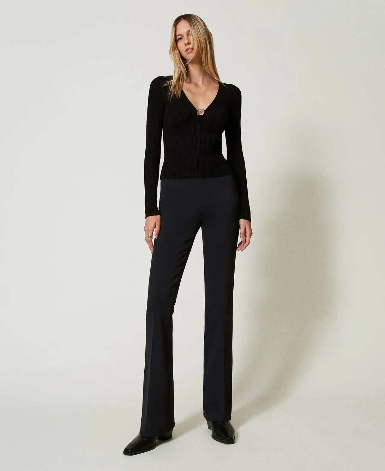 Pantalons Évasés*TWINSET Milano Pantalon évasé Taille Haute Noir