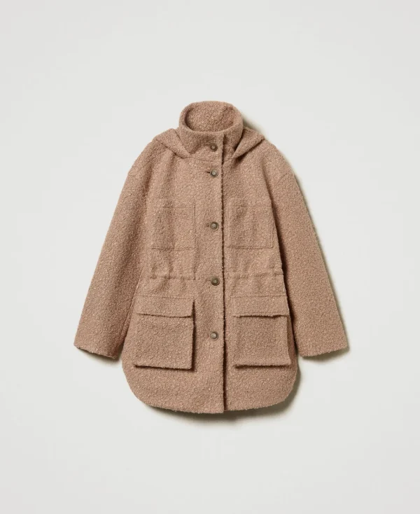 parka_en_drap_fronc_1.webp Manteaux Et Trenchs*TWINSET Milano Parka En Drap Froncé Marron « Beaver »