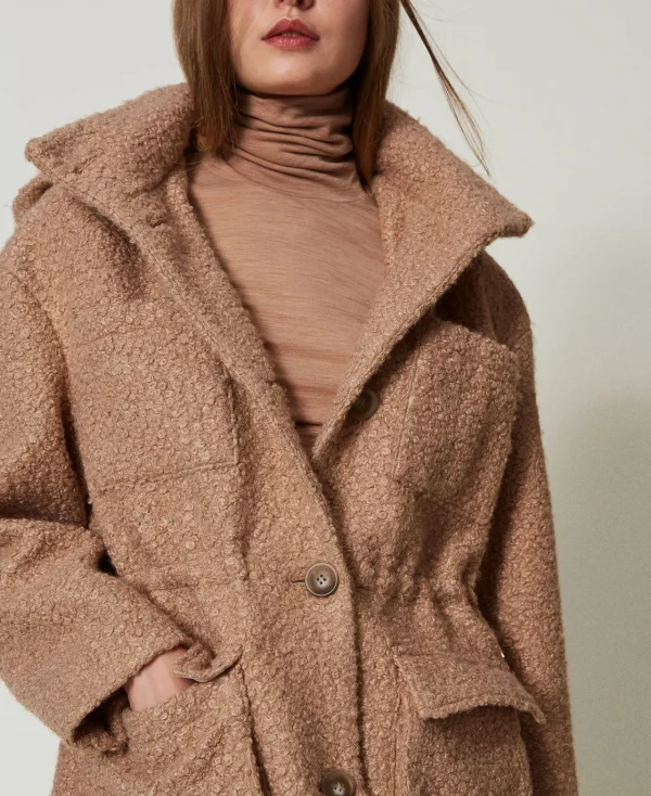 parka_en_drap_fronc_4.webp Manteaux Et Trenchs*TWINSET Milano Parka En Drap Froncé Marron « Beaver »
