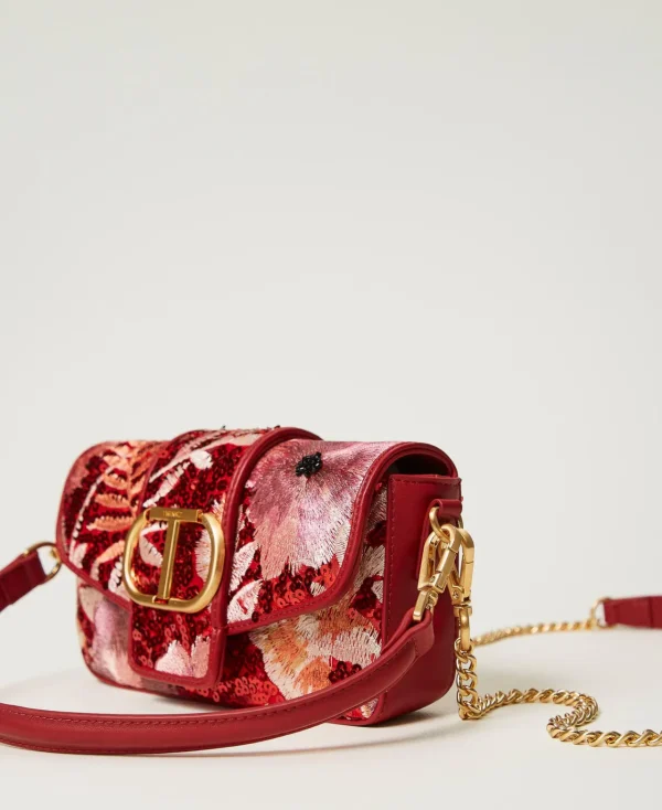 petit_sac__bandoulire_ami_2-2.webp Sacs Porté Épaule | Sacs À Bandoulière*TWINSET Milano Petit Sac à Bandoulière «Amie» Avec Broderie Grandes Fleurs Rouge/Red Plum