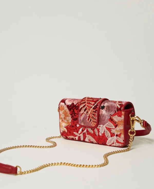 petit_sac__bandoulire_ami_3-2.webp Sacs Porté Épaule | Sacs À Bandoulière*TWINSET Milano Petit Sac à Bandoulière «Amie» Avec Broderie Grandes Fleurs Rouge/Red Plum
