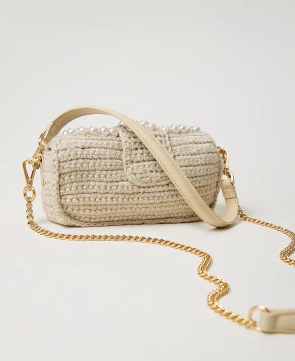 Sacs Porté Épaule | Sacs À Bandoulière*TWINSET Milano Petit Sac à Bandoulière «Amie» En Crochet Avec Perles Blanc « Old White »