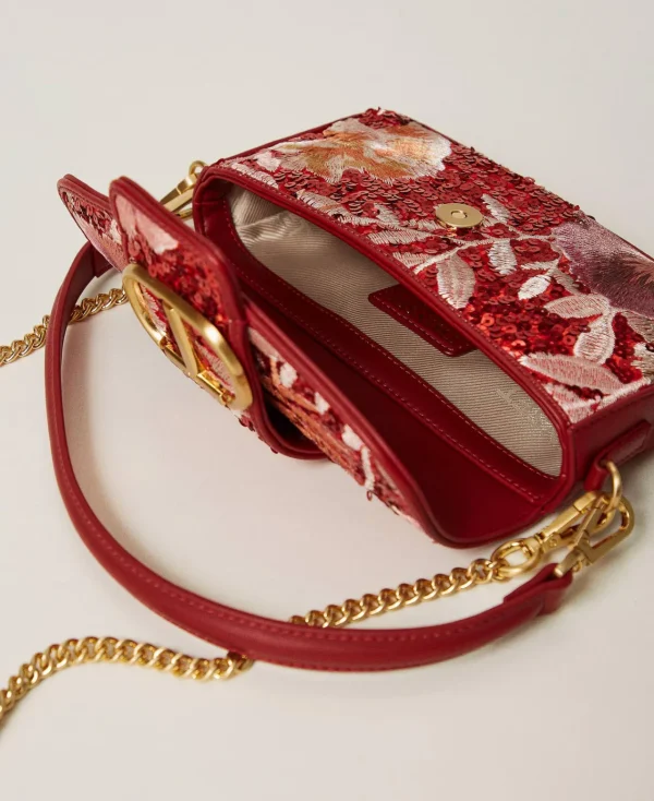 petit_sac__bandoulire_ami_4-2.webp Sacs Porté Épaule | Sacs À Bandoulière*TWINSET Milano Petit Sac à Bandoulière «Amie» Avec Broderie Grandes Fleurs Rouge/Red Plum