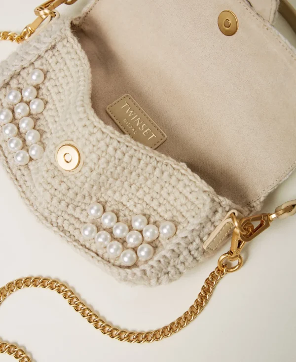Sacs Porté Épaule | Sacs À Bandoulière*TWINSET Milano Petit Sac à Bandoulière «Amie» En Crochet Avec Perles Blanc « Old White »