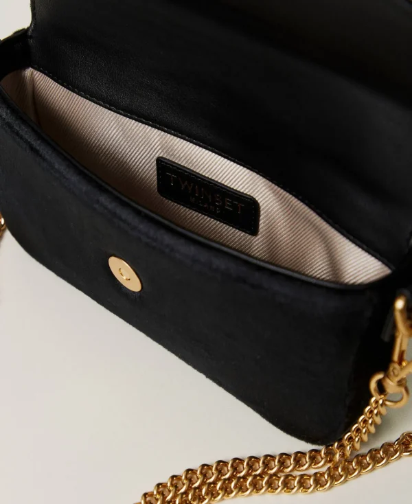 petit_sac__bandoulire_ami_4.webp Sacs Porté Épaule | Sacs À Bandoulière*TWINSET Milano Petit Sac à Bandoulière «Amie» En Velours Brodé Noir