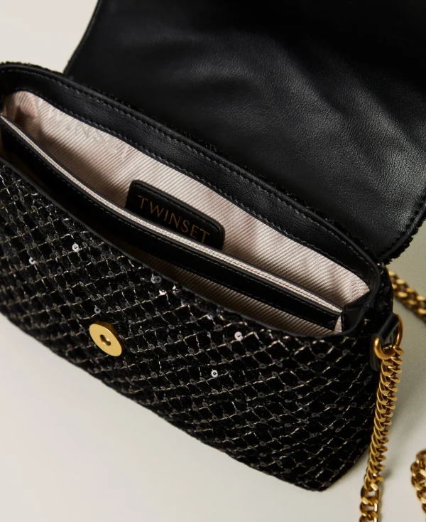 petit_sac__bandoulire_dre_4.webp Sacs Porté Épaule | Sacs À Bandoulière*TWINSET Milano Petit Sac à Bandoulière «Dreamy» En Velours Brodé Noir