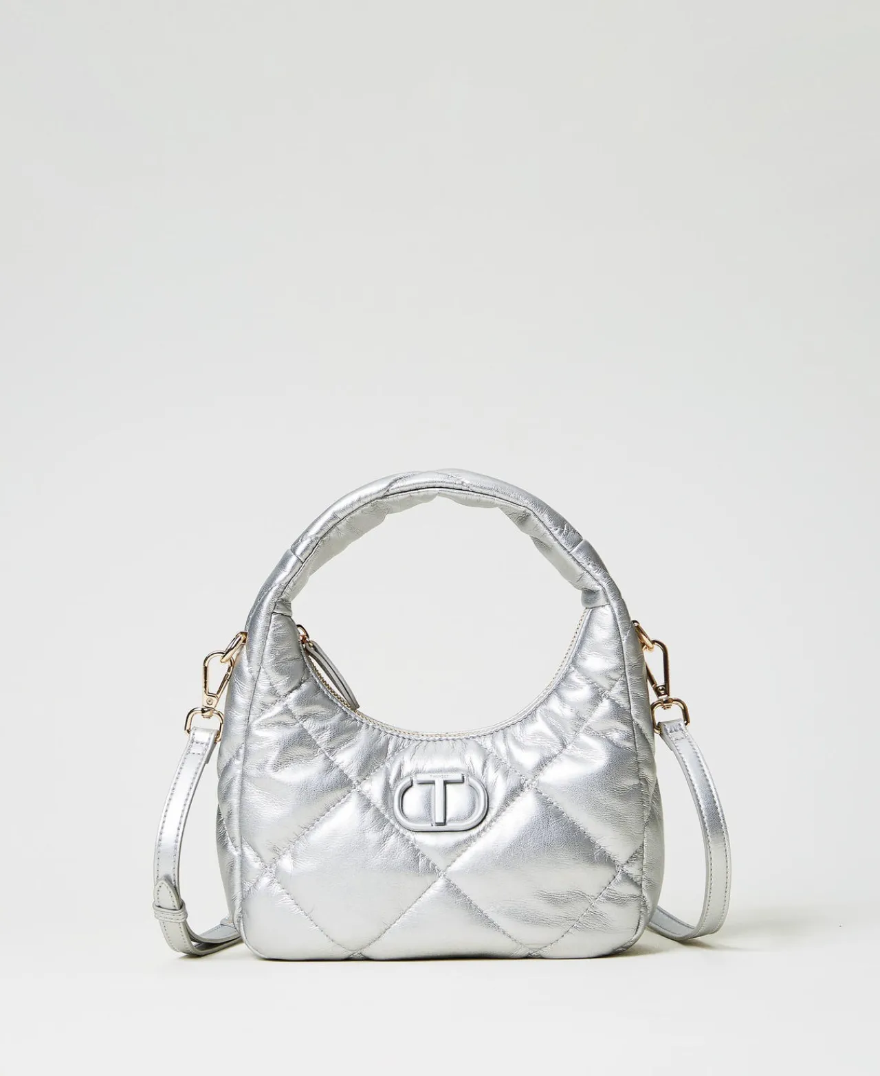 petite_besace_matelasse_e_0.webp Mini Sacs | Besaces*TWINSET Milano Petite Besace Matelassée Et Rembourrée Argent