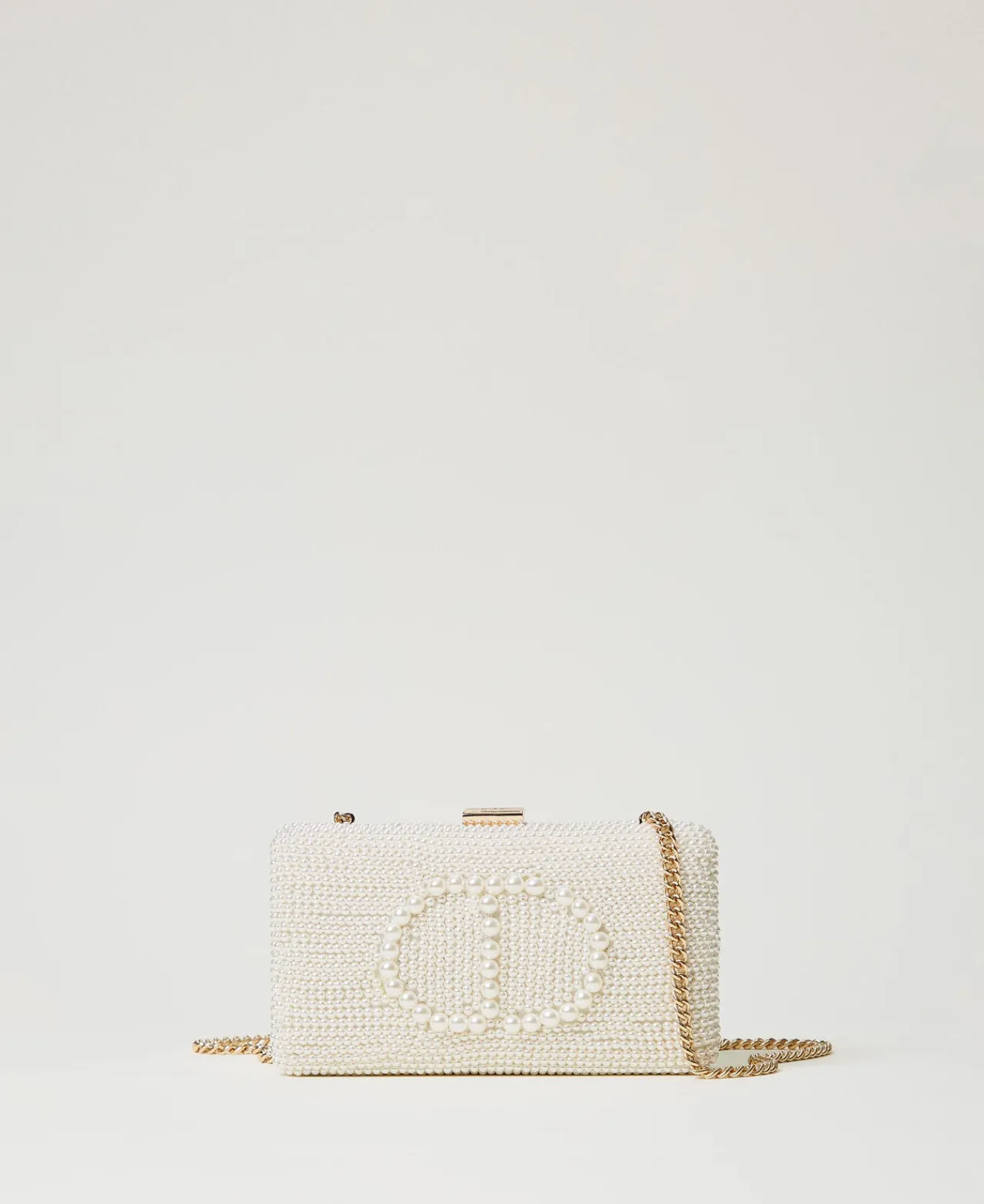 pochette_avec_perles_et_o_0.webp Sacs Porté Épaule | Sacs À Bandoulière*TWINSET Milano Pochette Avec Perles Et Oval T Blanc « Old White »
