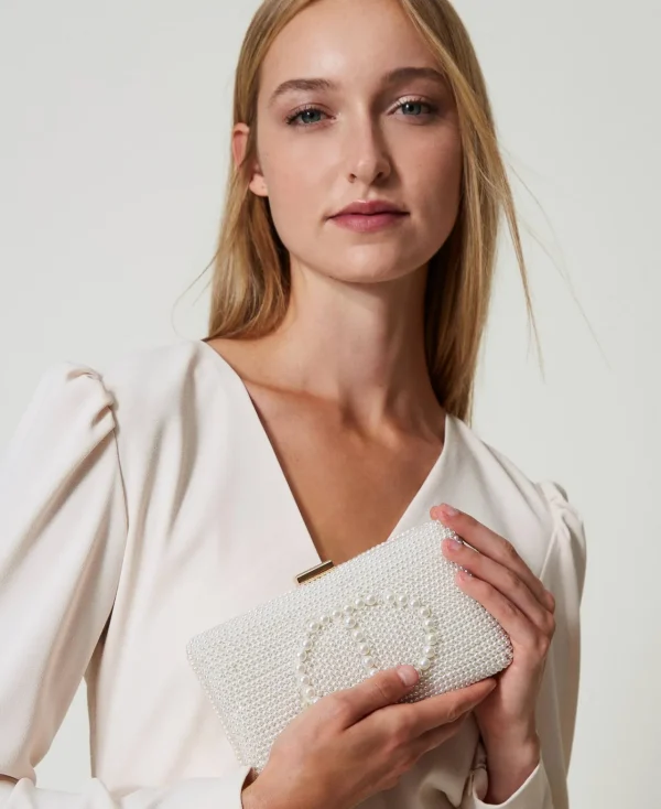 Sacs Porté Épaule | Sacs À Bandoulière*TWINSET Milano Pochette Avec Perles Et Oval T Blanc « Old White »