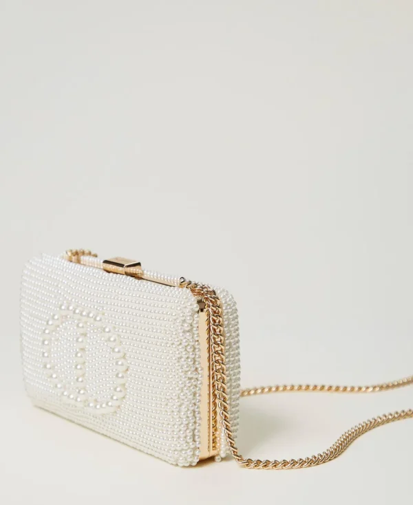 Sacs Porté Épaule | Sacs À Bandoulière*TWINSET Milano Pochette Avec Perles Et Oval T Blanc « Old White »