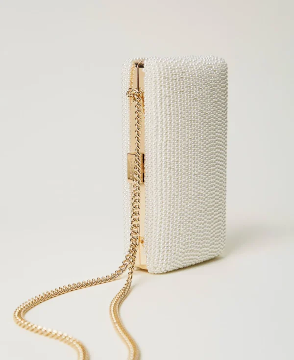 Sacs Porté Épaule | Sacs À Bandoulière*TWINSET Milano Pochette Avec Perles Et Oval T Blanc « Old White »