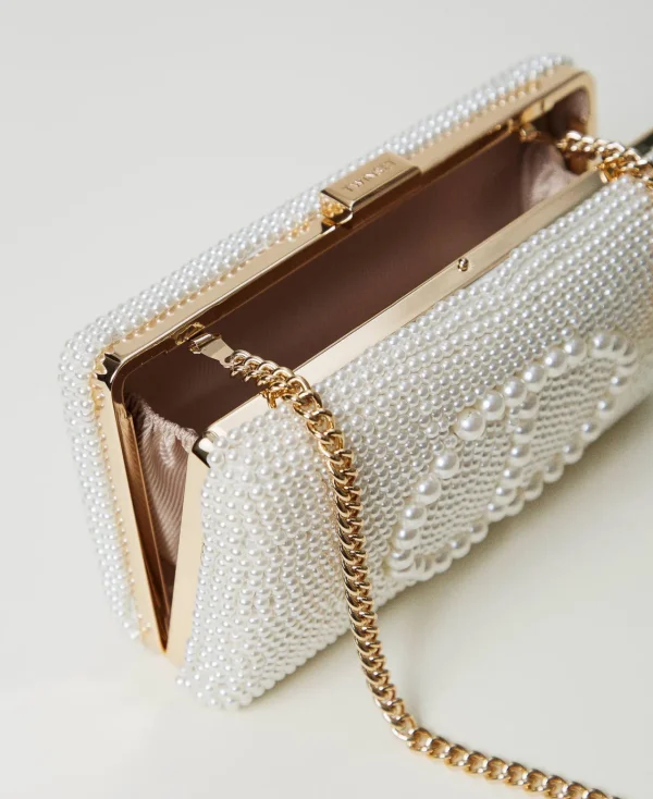 Sacs Porté Épaule | Sacs À Bandoulière*TWINSET Milano Pochette Avec Perles Et Oval T Blanc « Old White »