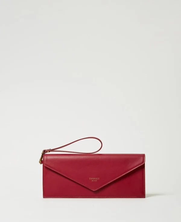 pochette_en_cuir_avec_log_0.webp Sacs À Main*TWINSET Milano Pochette En Cuir Avec Logo Bordeaux