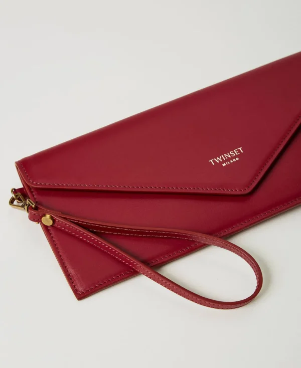 pochette_en_cuir_avec_log_2.webp Sacs À Main*TWINSET Milano Pochette En Cuir Avec Logo Bordeaux