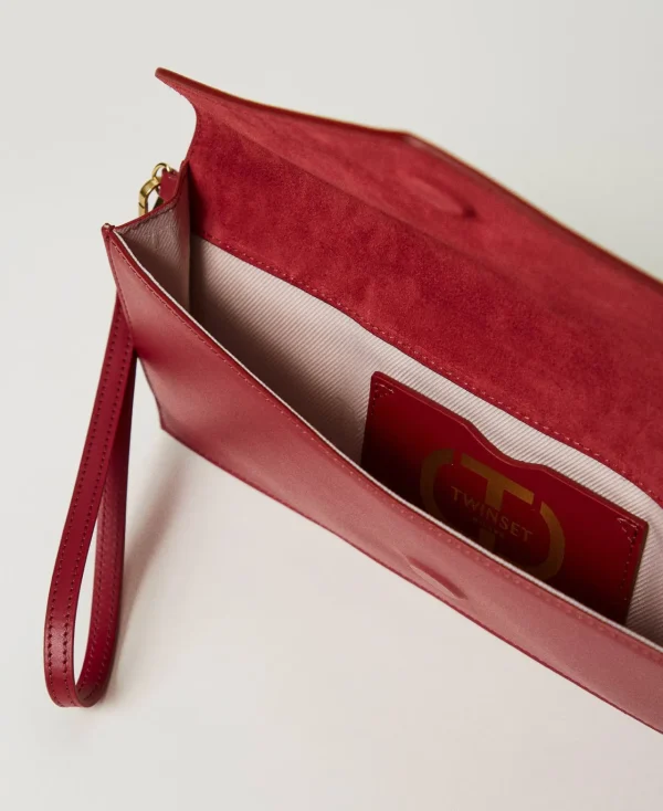 pochette_en_cuir_avec_log_4.webp Sacs À Main*TWINSET Milano Pochette En Cuir Avec Logo Bordeaux