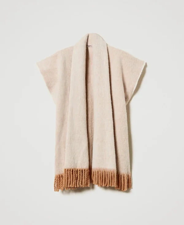 poncho_chin_avec_franges_1.webp Ponchos*TWINSET Milano Poncho Chiné Avec Franges Marron « Sandy Brown »