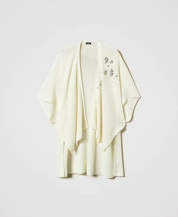 poncho_en_maille_avec_bro_1-1.webp Ponchos*TWINSET Milano Poncho En Maille Avec Broderies Crème White