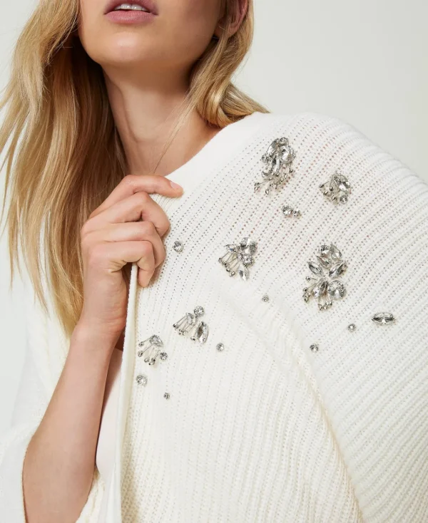poncho_en_maille_avec_bro_4-1.webp Ponchos*TWINSET Milano Poncho En Maille Avec Broderies Crème White