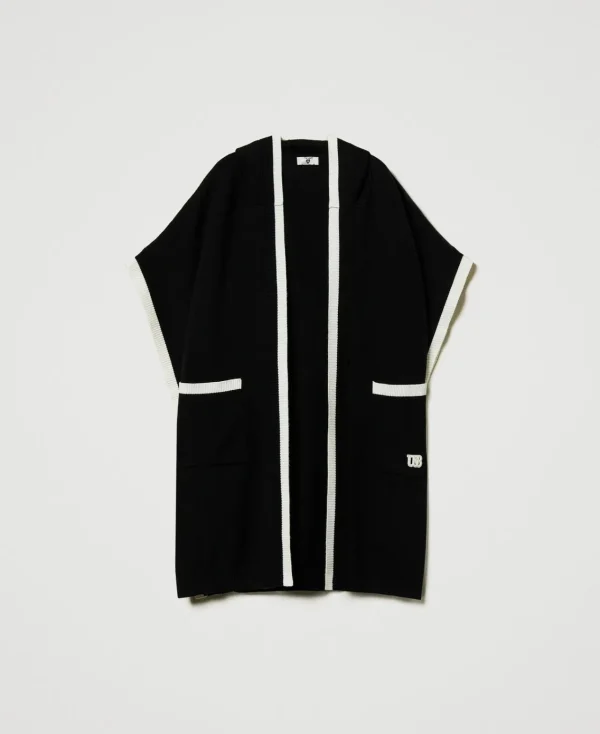 poncho_en_maille_avec_poc_1.webp Ponchos*TWINSET Milano Poncho En Maille Avec Poches Noir