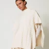 Ponchos*TWINSET Milano Poncho En Maille Avec Torsades Blanc Antique White