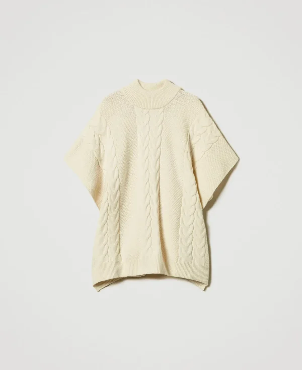 Ponchos*TWINSET Milano Poncho En Maille Avec Torsades Blanc Antique White