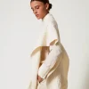Ponchos*TWINSET Milano Poncho En Maille Avec Torsades Blanc Antique White
