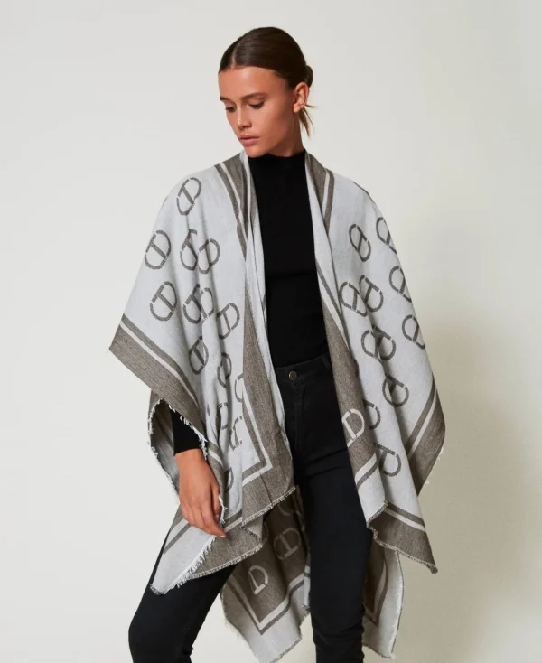 Ponchos*TWINSET Milano Poncho Jacquard Avec Oval T Jacquard Oval T Gris Chiné Foncé