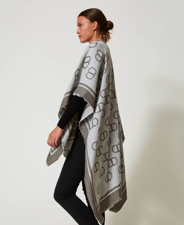 Ponchos*TWINSET Milano Poncho Jacquard Avec Oval T Jacquard Oval T Gris Chiné Foncé