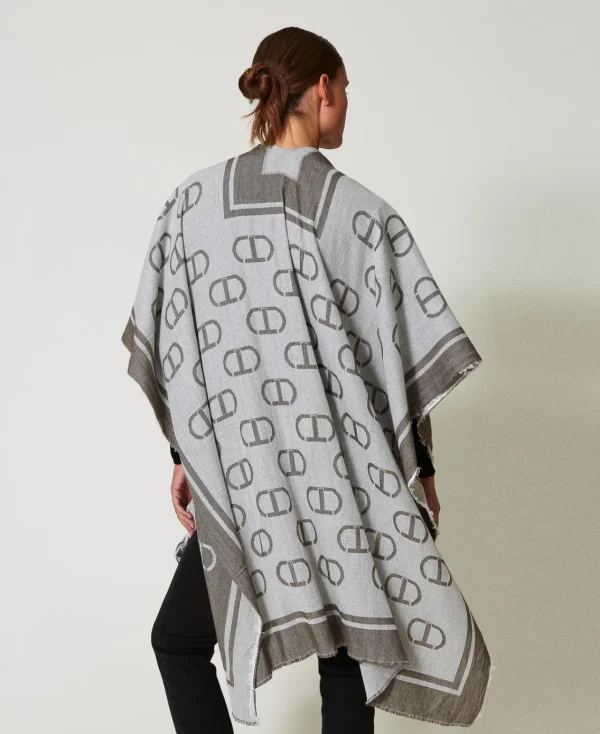 Ponchos*TWINSET Milano Poncho Jacquard Avec Oval T Jacquard Oval T Gris Chiné Foncé
