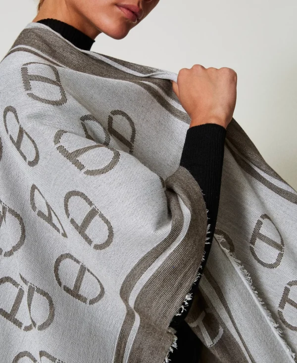Ponchos*TWINSET Milano Poncho Jacquard Avec Oval T Jacquard Oval T Gris Chiné Foncé