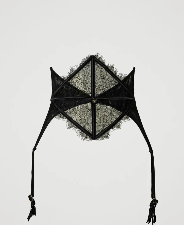 portejarretelles_en_dente_1.webp Sous-Vêtements Et Vêtements De Nuit*TWINSET Milano Porte-jarretelles En Dentelle Et Tulle Noir