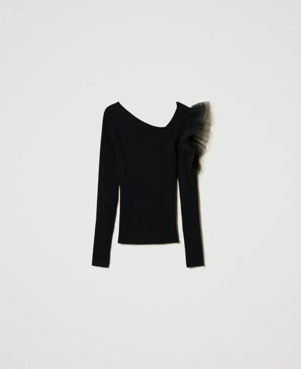 Pulls Et Cardigans*TWINSET Milano Pull Ajusté Avec Ajour Et Tulle Noir