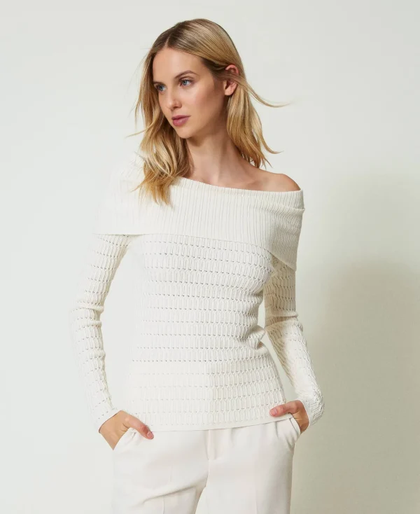 Pulls Et Cardigans*TWINSET Milano Pull Ajusté Avec épaules Dénudées Nacre