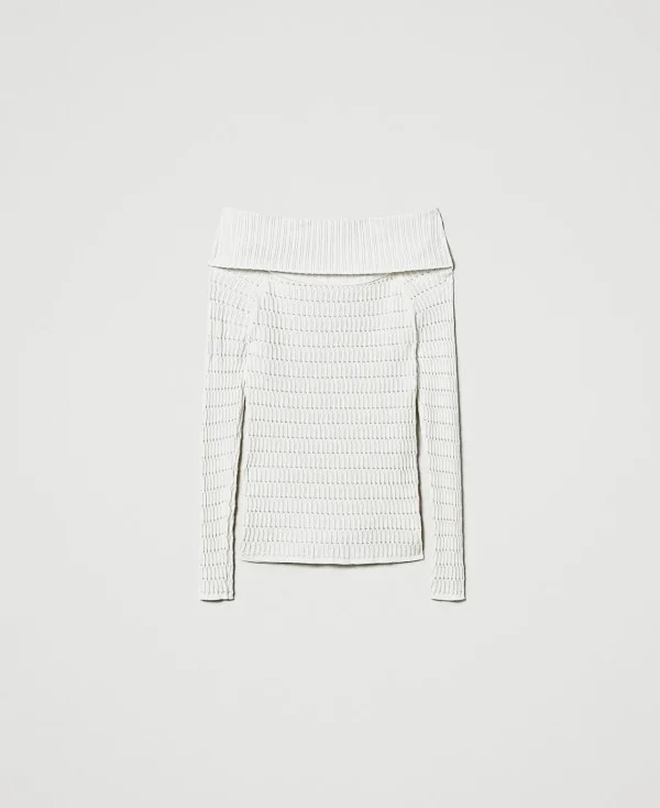 Pulls Et Cardigans*TWINSET Milano Pull Ajusté Avec épaules Dénudées Nacre