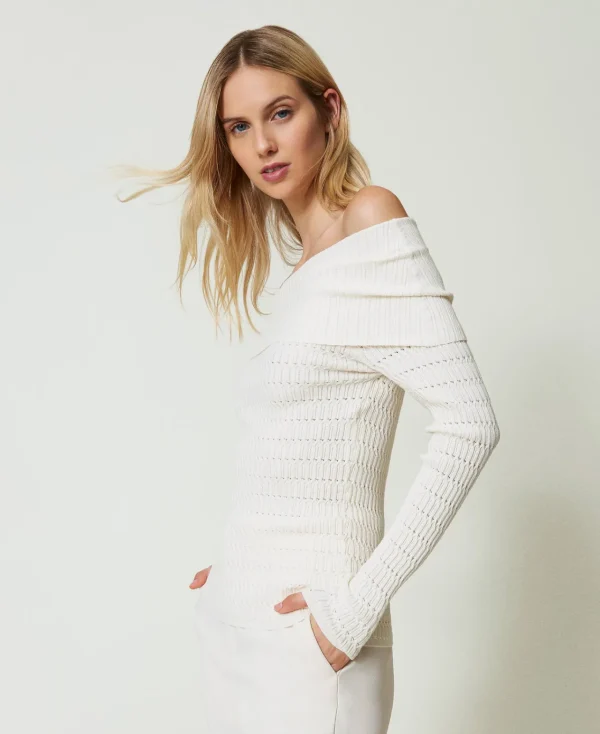 Pulls Et Cardigans*TWINSET Milano Pull Ajusté Avec épaules Dénudées Nacre