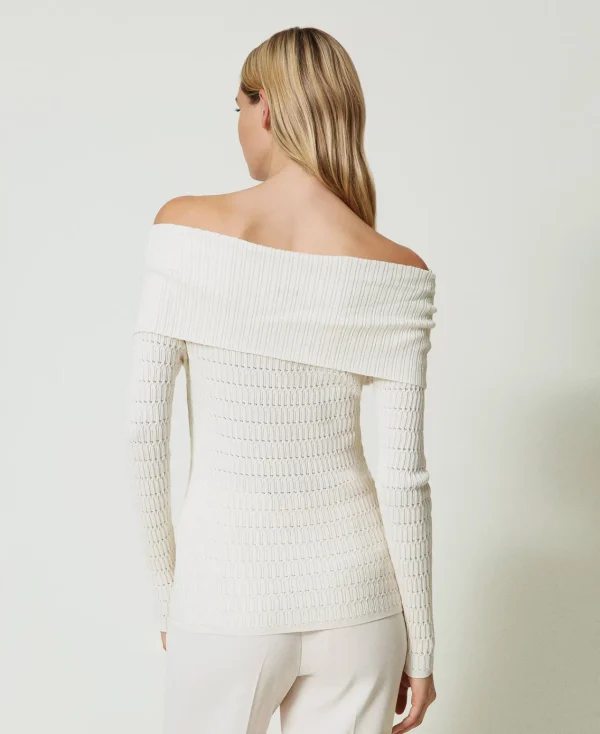 Pulls Et Cardigans*TWINSET Milano Pull Ajusté Avec épaules Dénudées Nacre
