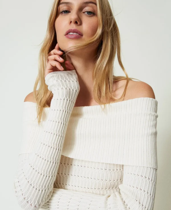 Pulls Et Cardigans*TWINSET Milano Pull Ajusté Avec épaules Dénudées Nacre