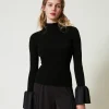 Pulls Et Cardigans*TWINSET Milano Pull Ajusté Avec Volants En Satin Noir