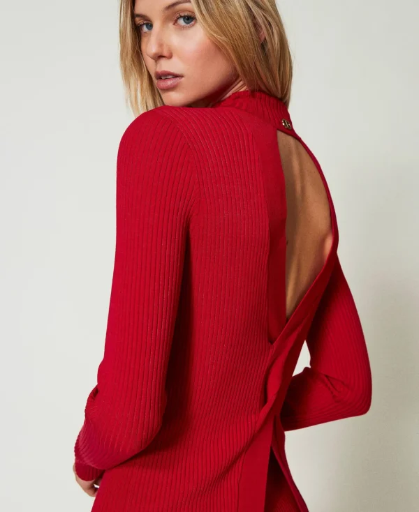 pull_ajust_ctel_avec_ouve_0.webp Pulls Et Cardigans*TWINSET Milano Pull Ajusté Côtelé Avec Ouverture Rouge Vénitien
