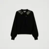 pull_avec_dentelle_et_nud_1.webp Pulls Et Cardigans*TWINSET Milano Pull Avec Dentelle Et Nœud Noir