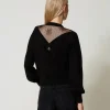 pull_avec_dentelle_et_nud_3.webp Pulls Et Cardigans*TWINSET Milano Pull Avec Dentelle Et Nœud Noir