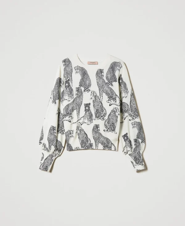 pull_avec_imprim_jaguars_1.webp Pulls Et Cardigans*TWINSET Milano Pull Avec Imprimé Jaguars Imprimé Jaguars Noir/Blanc Neige