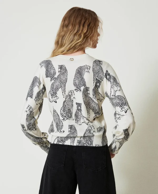 pull_avec_imprim_jaguars_3.webp Pulls Et Cardigans*TWINSET Milano Pull Avec Imprimé Jaguars Imprimé Jaguars Noir/Blanc Neige