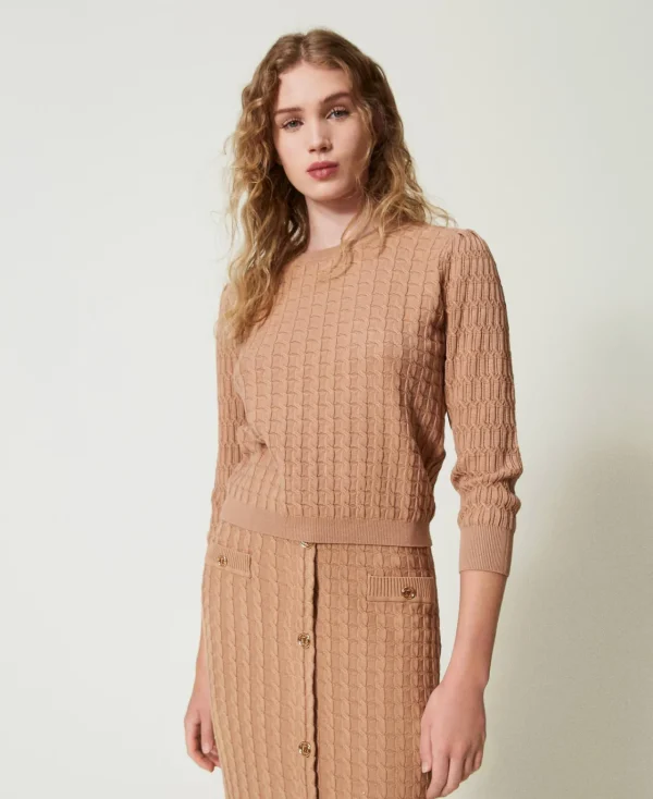 pull_avec_mlange_de_point_0.webp Pulls Et Cardigans*TWINSET Milano Pull Avec Mélange De Points Marron « Sandy Brown »