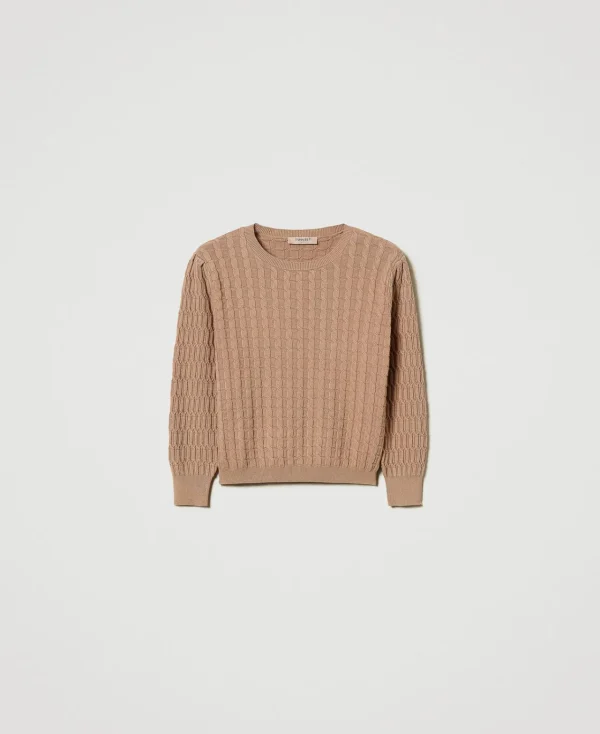pull_avec_mlange_de_point_1.webp Pulls Et Cardigans*TWINSET Milano Pull Avec Mélange De Points Marron « Sandy Brown »